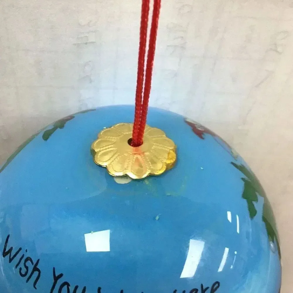 Handpainted wish you were here, Santa and flamingo on the beach